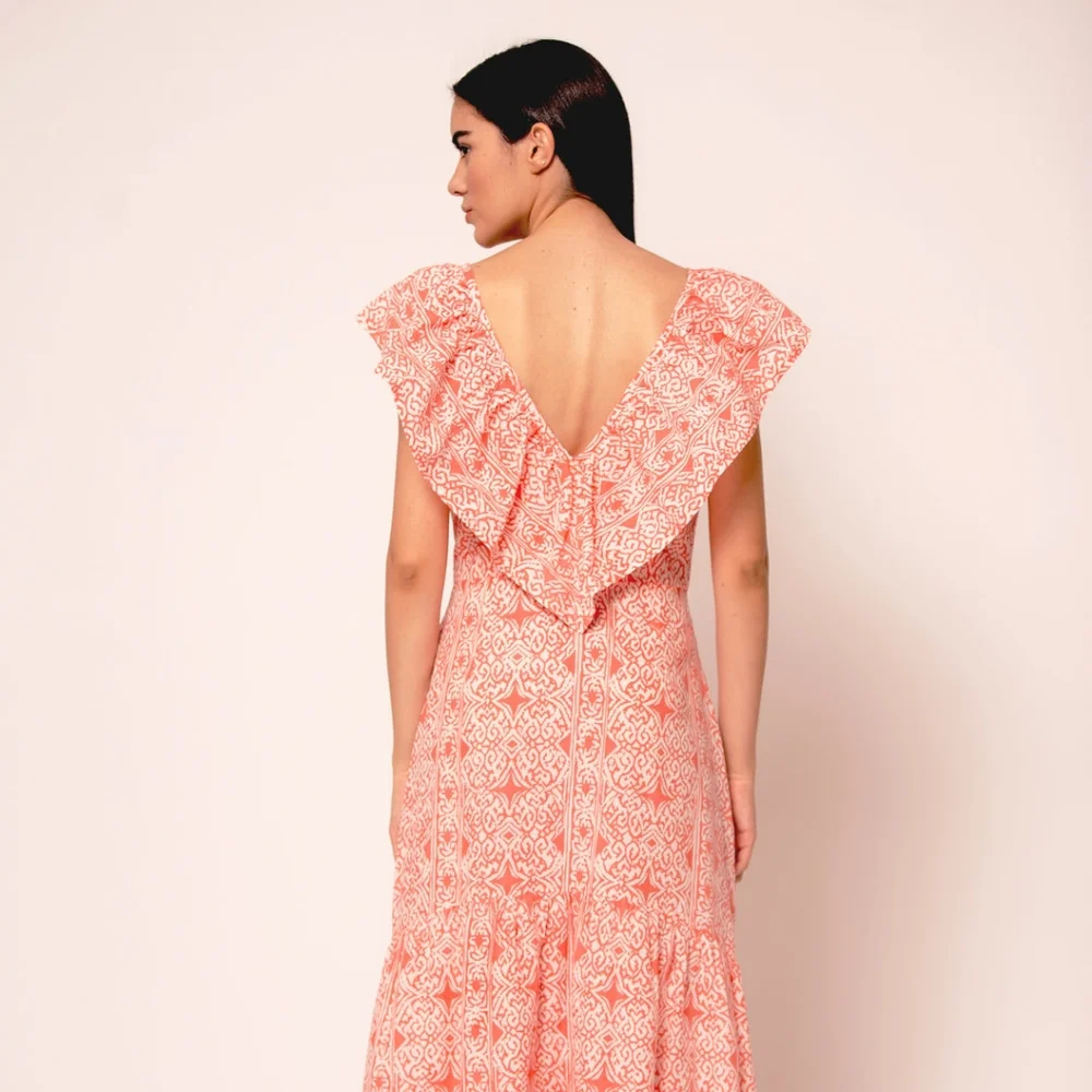 Beyond By Vera 1817 Ella Maxi Dress Basilica Peach Pondicherry Size XS READ - Picture 2 of 9